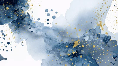 Abstract Blue Watercolor Background With Gold Glitter Particles