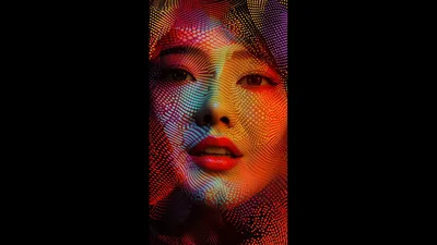 Digital Portrait Of A Woman With Colorful Dot Pattern