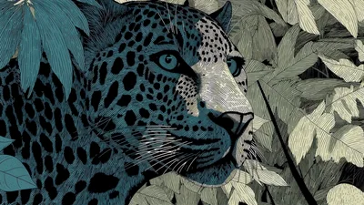 Animated Leopard Illustration In Lush Jungle Foliage