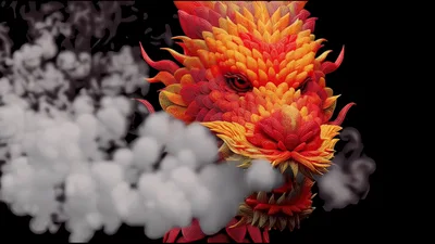 Red Dragon Exhaling Smoke Against Black Background