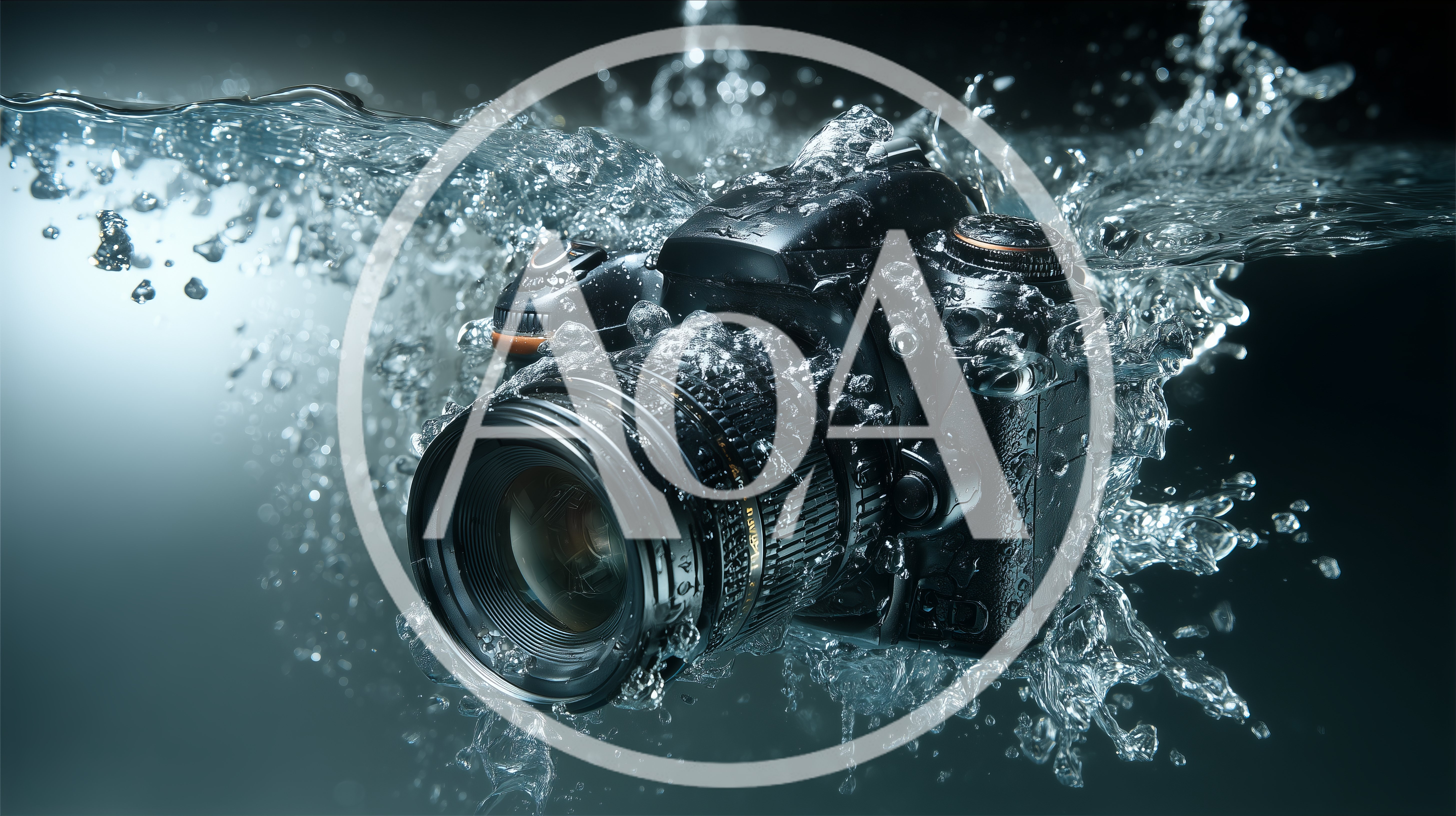 Professional DSLR Camera Submerged In Splashing Water