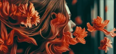 Surreal Portrait Of Woman With Flowing Floral Hair