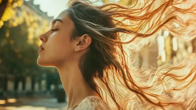 Profile Of A Young Woman With Flowing Hair