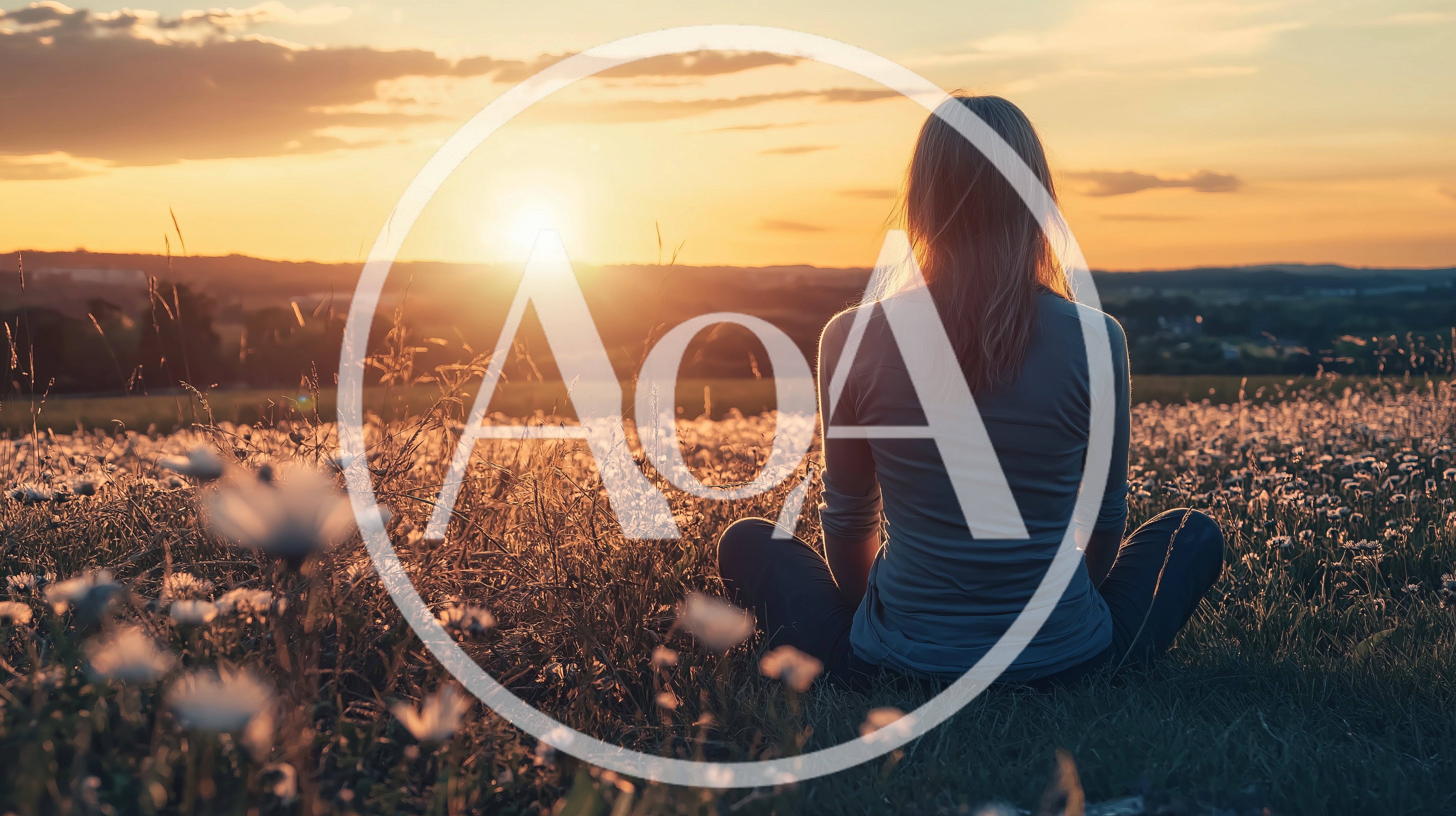 Woman Meditating In A Field At Sunset