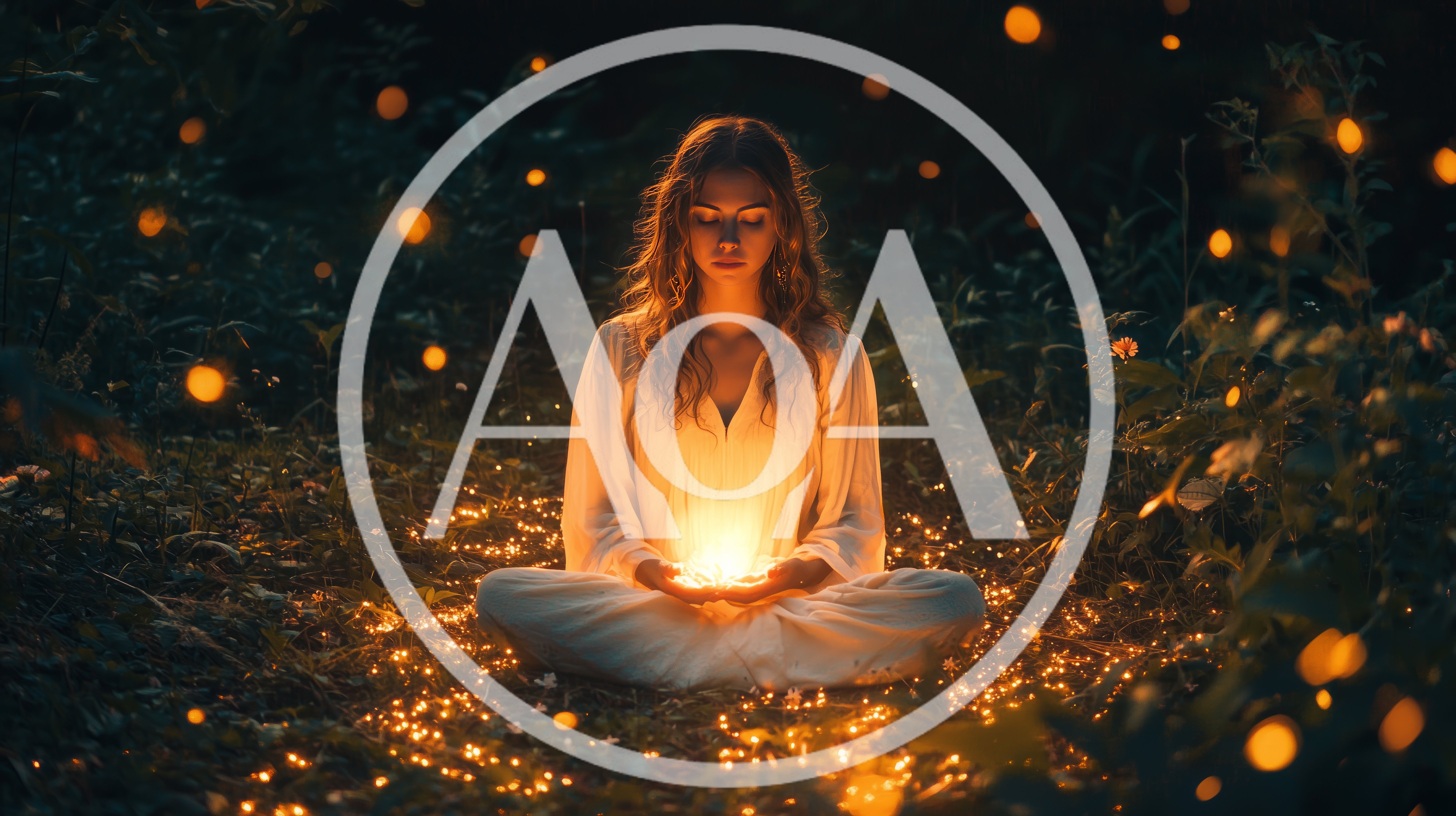 Woman Meditating With Glowing Light In Forest