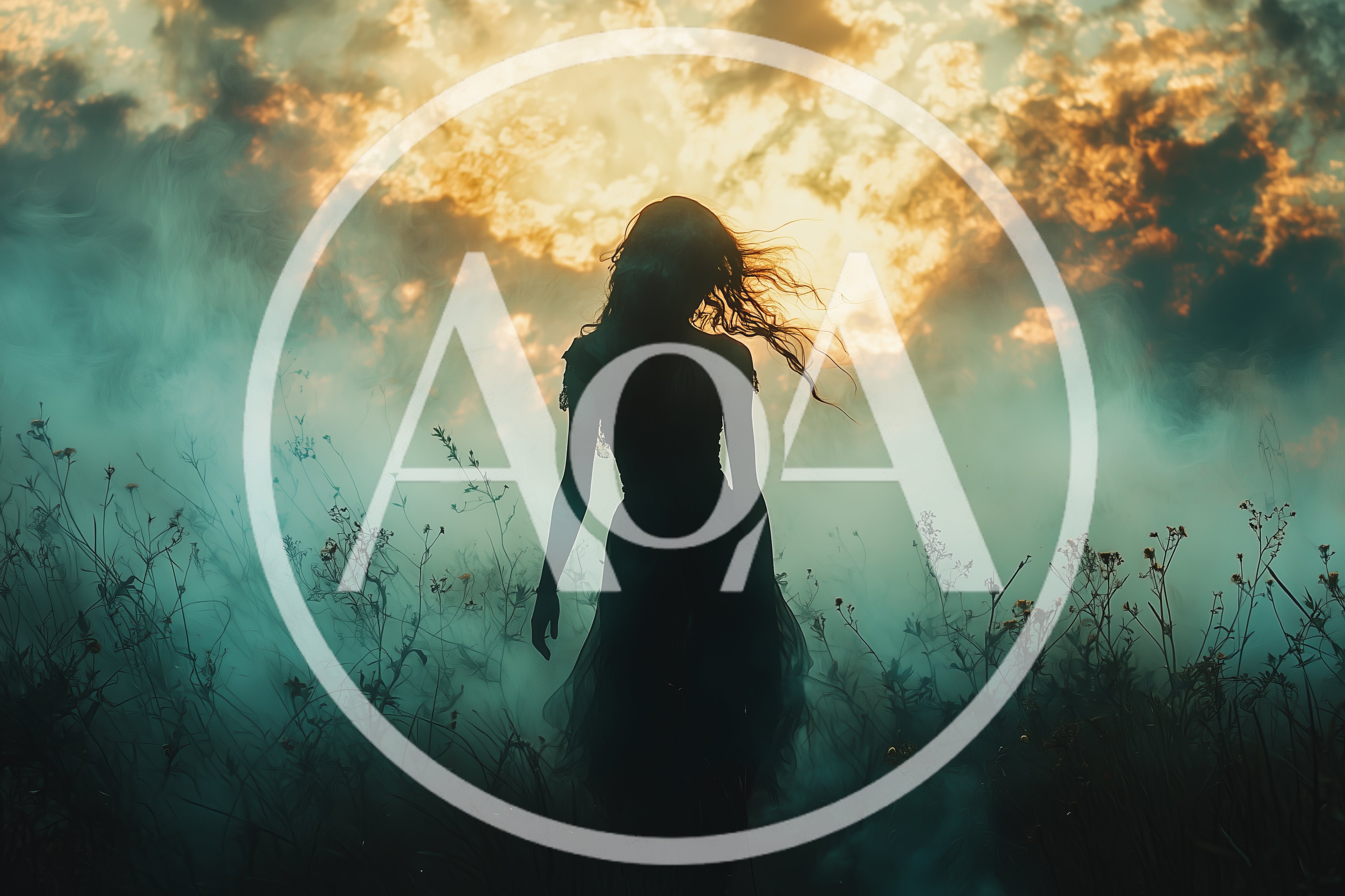 Silhouette Of A Woman Standing In Misty Field