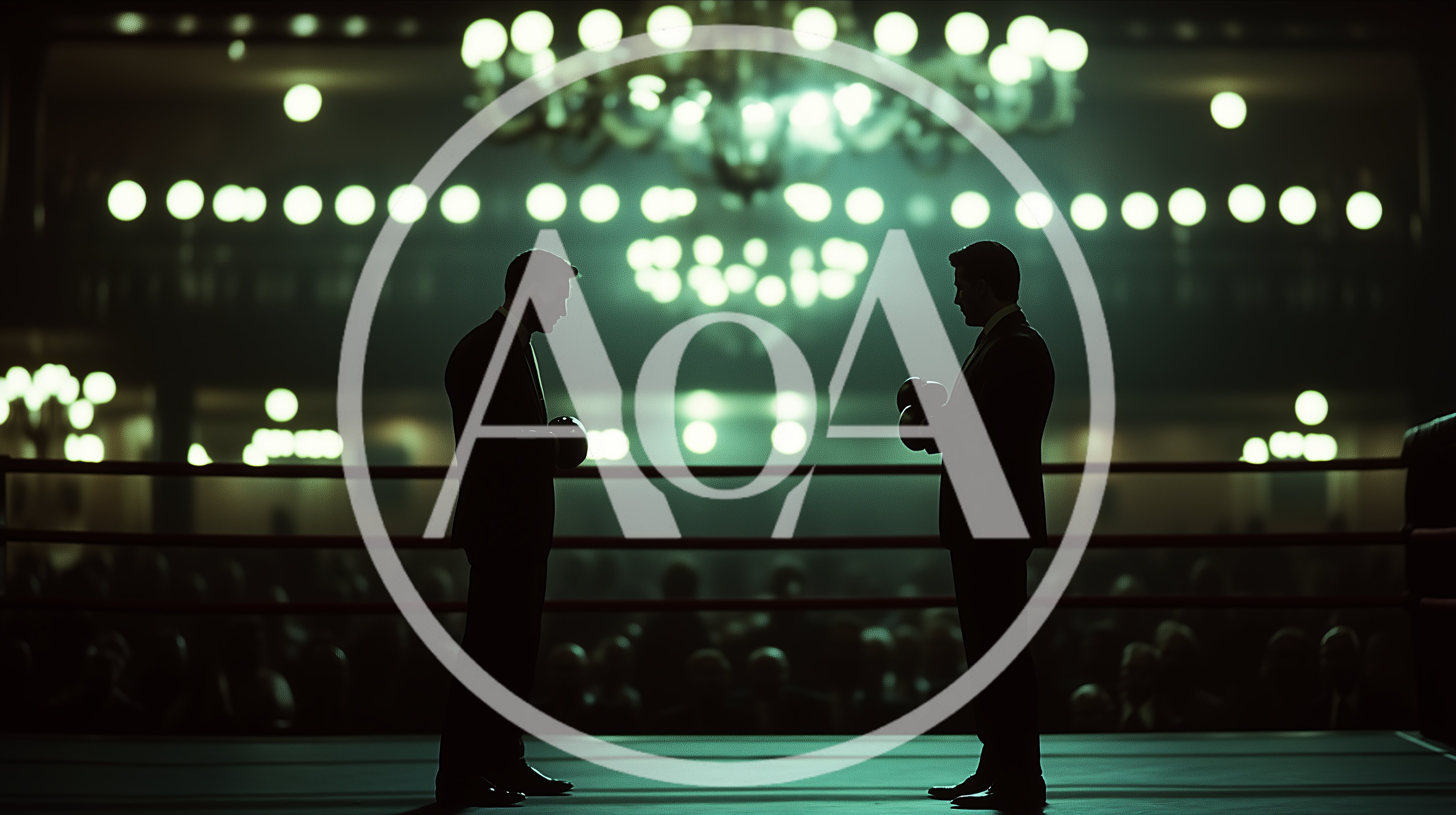 Two Men In Suits Boxing In A Dimly Lit Arena