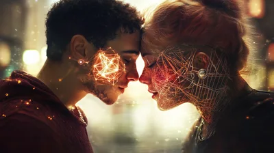 Cybernetic Couple Sharing An Intimate Moment