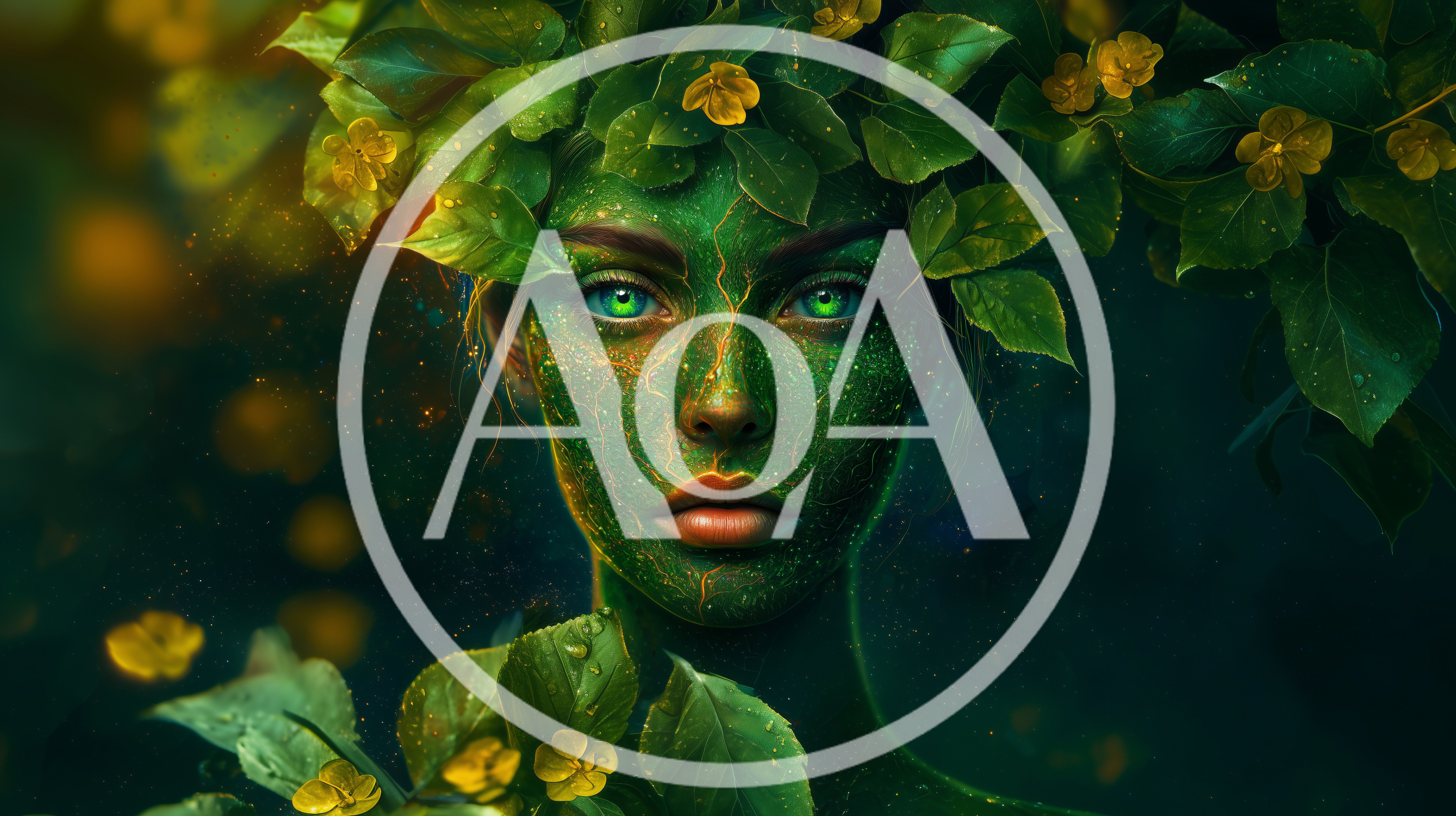 Ethereal Forest Spirit With Green Foliage And Glowing Eyes