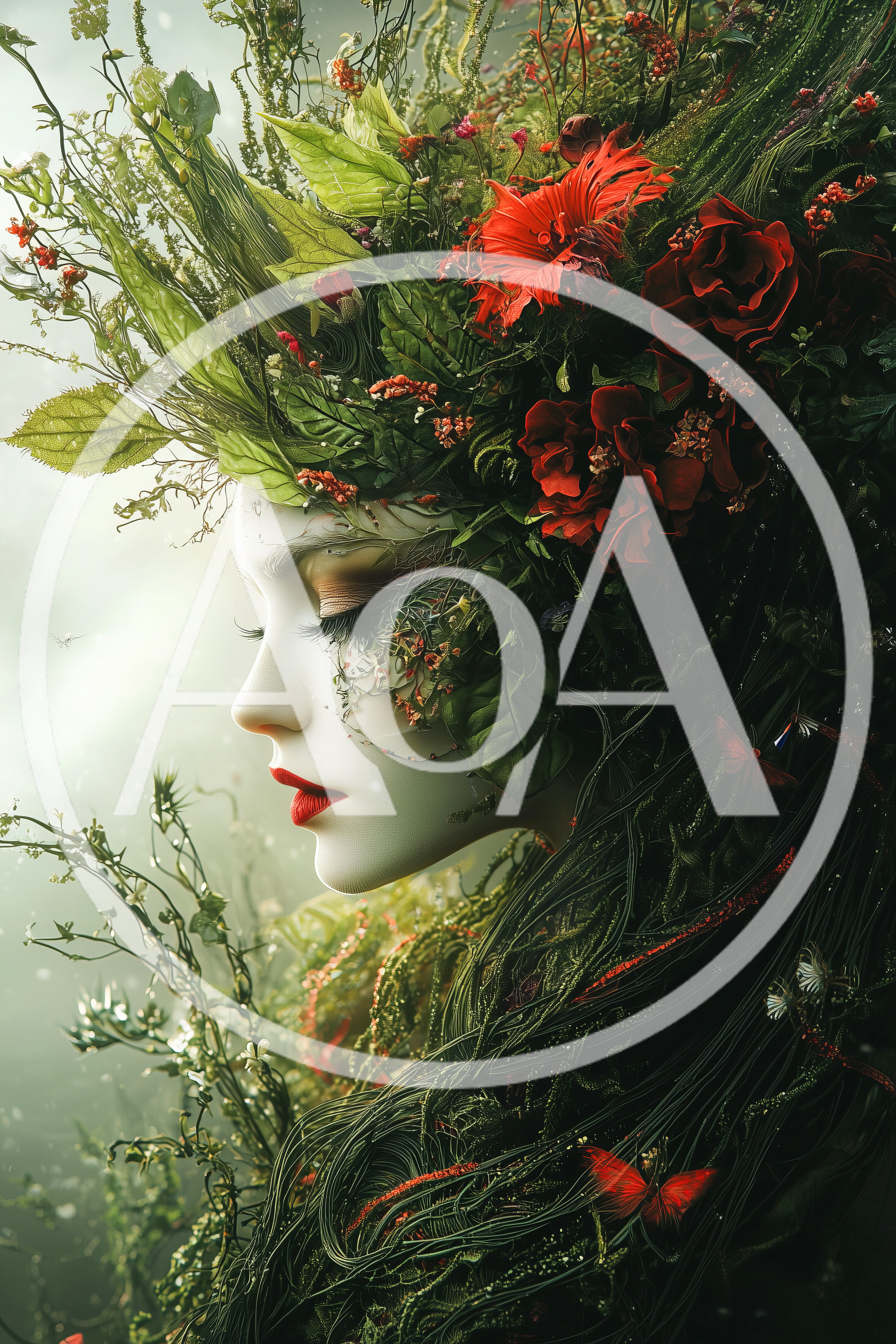 Ethereal Forest Goddess Portrait With Floral Hair