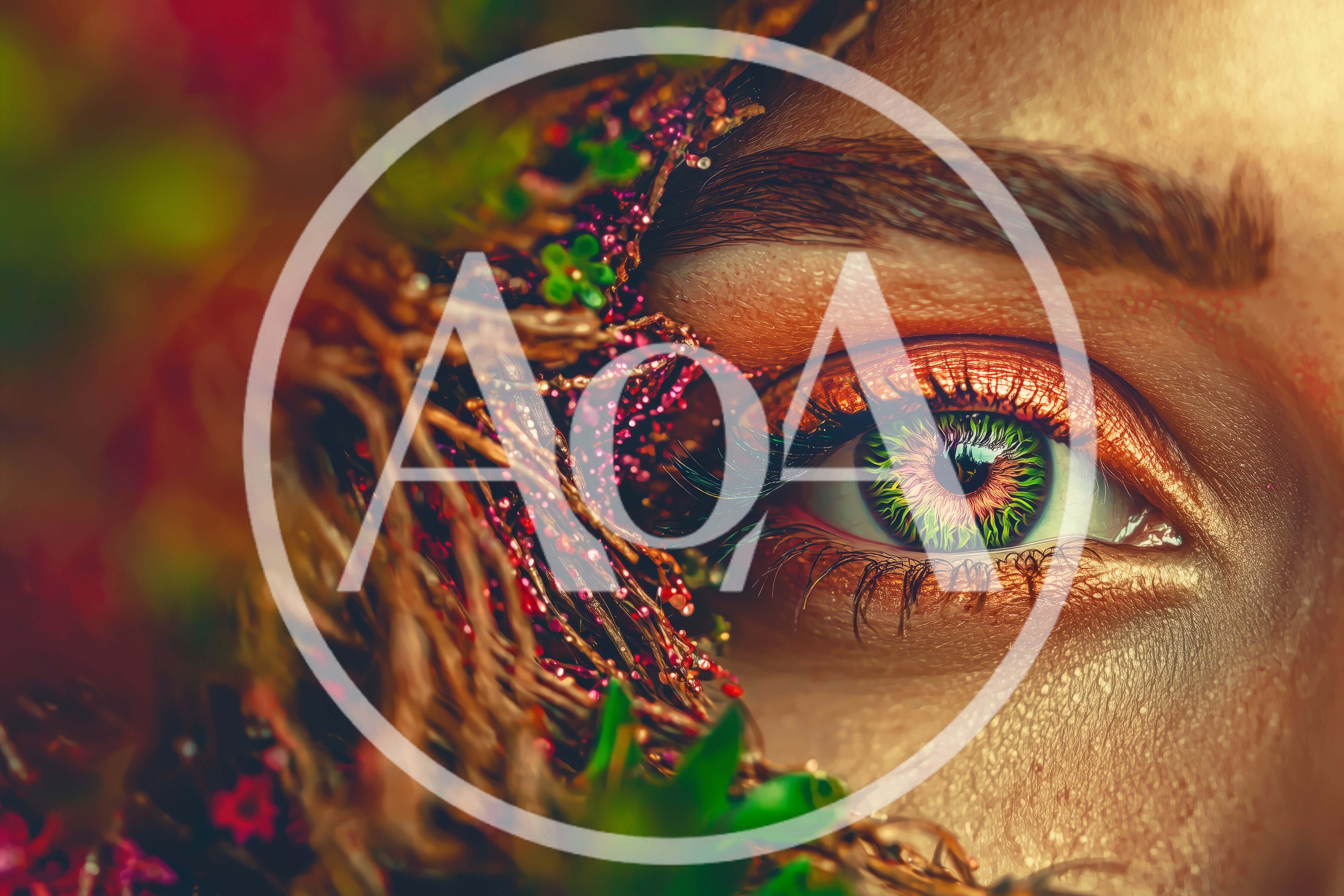 Macro Close Up Of A Human Eye With Floral Makeup
