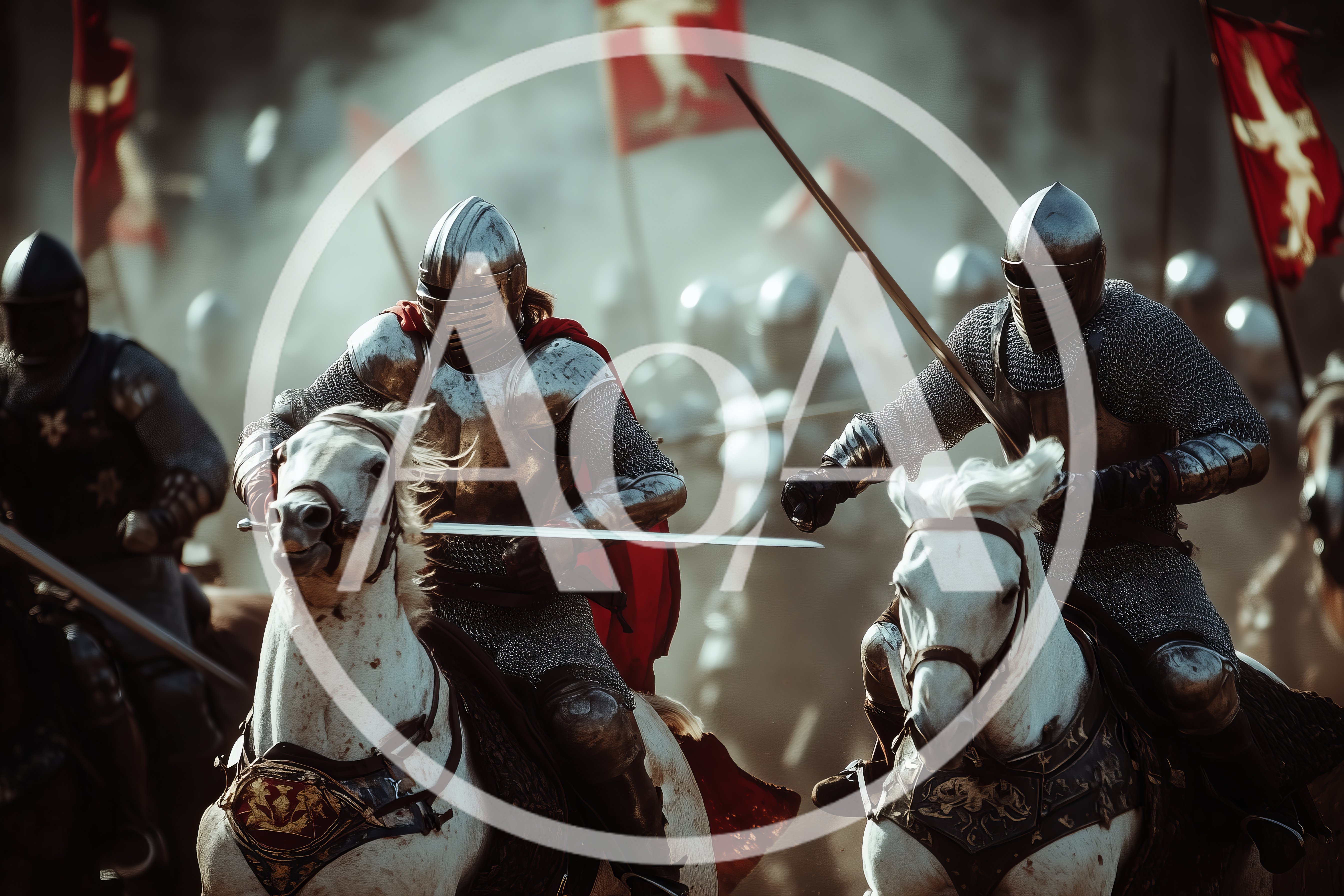 Medieval Knights Charging Into Battle On Horseback