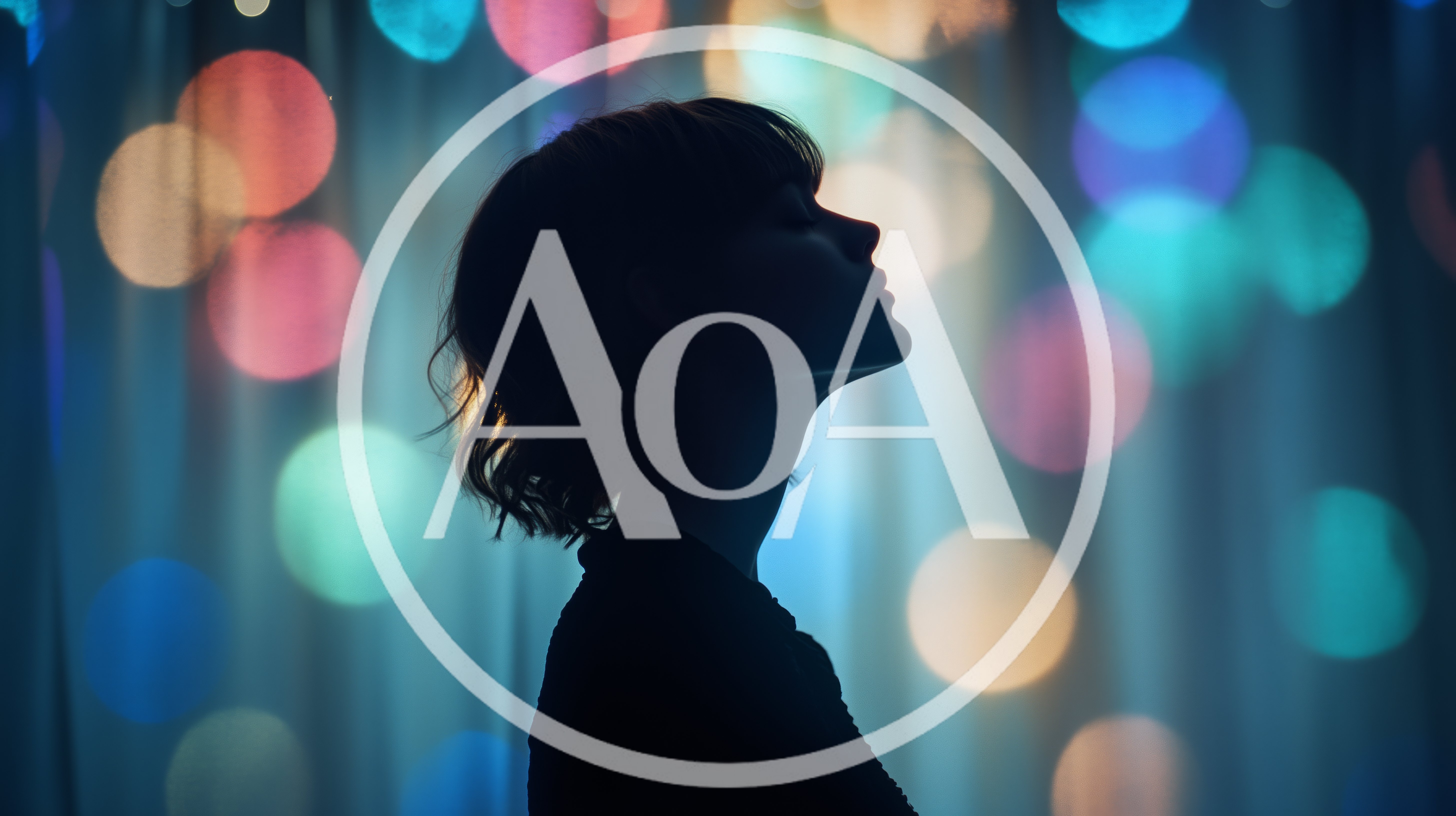 Silhouette Of A Young Woman Against Colorful Bokeh Lights