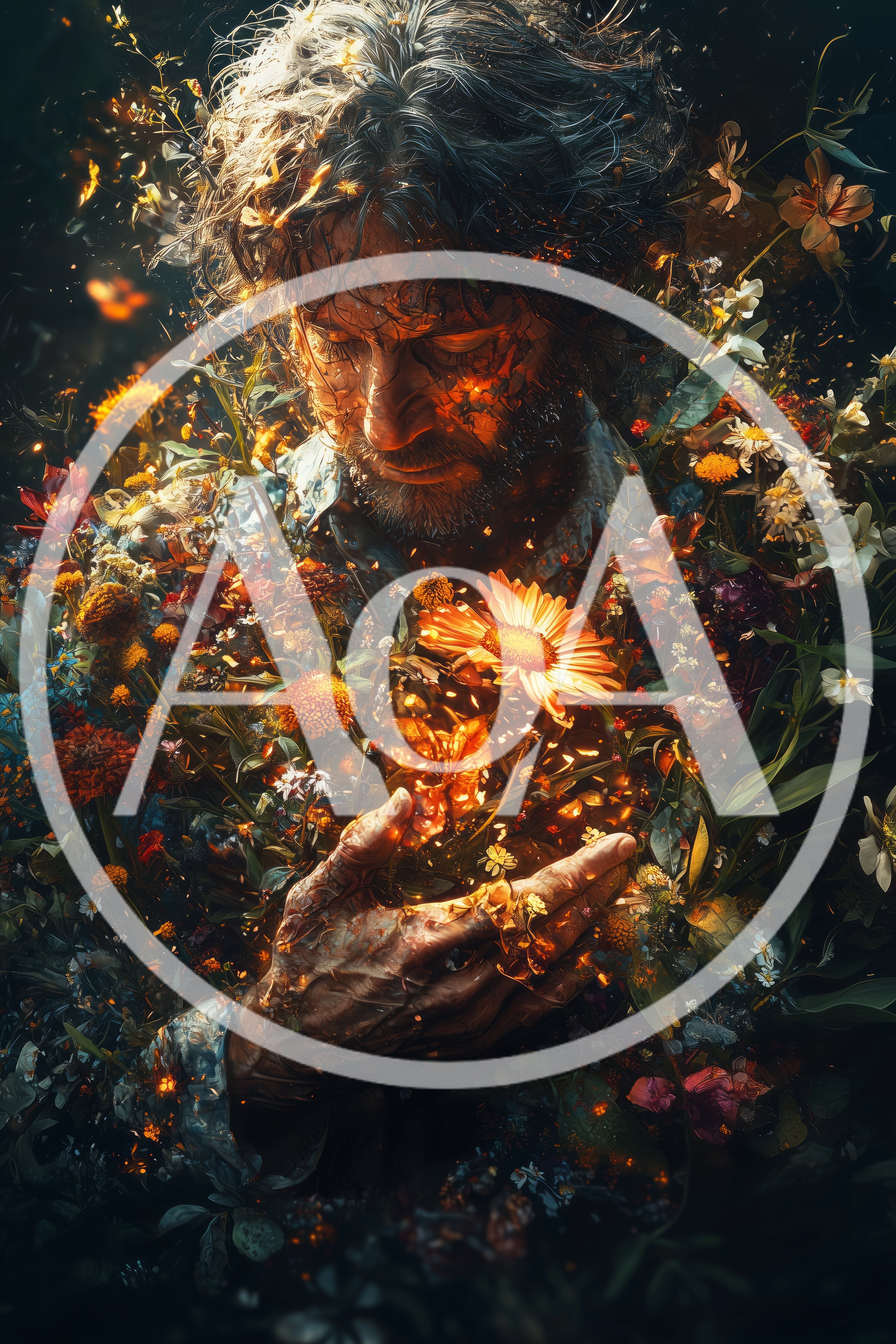 Man Surrounded By Glowing Ethereal Flowers