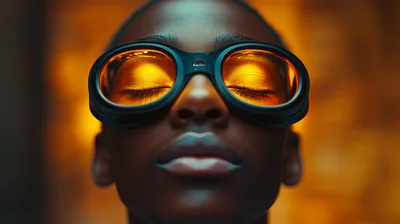 Young Person Wearing Protective Orange Tinted Goggles