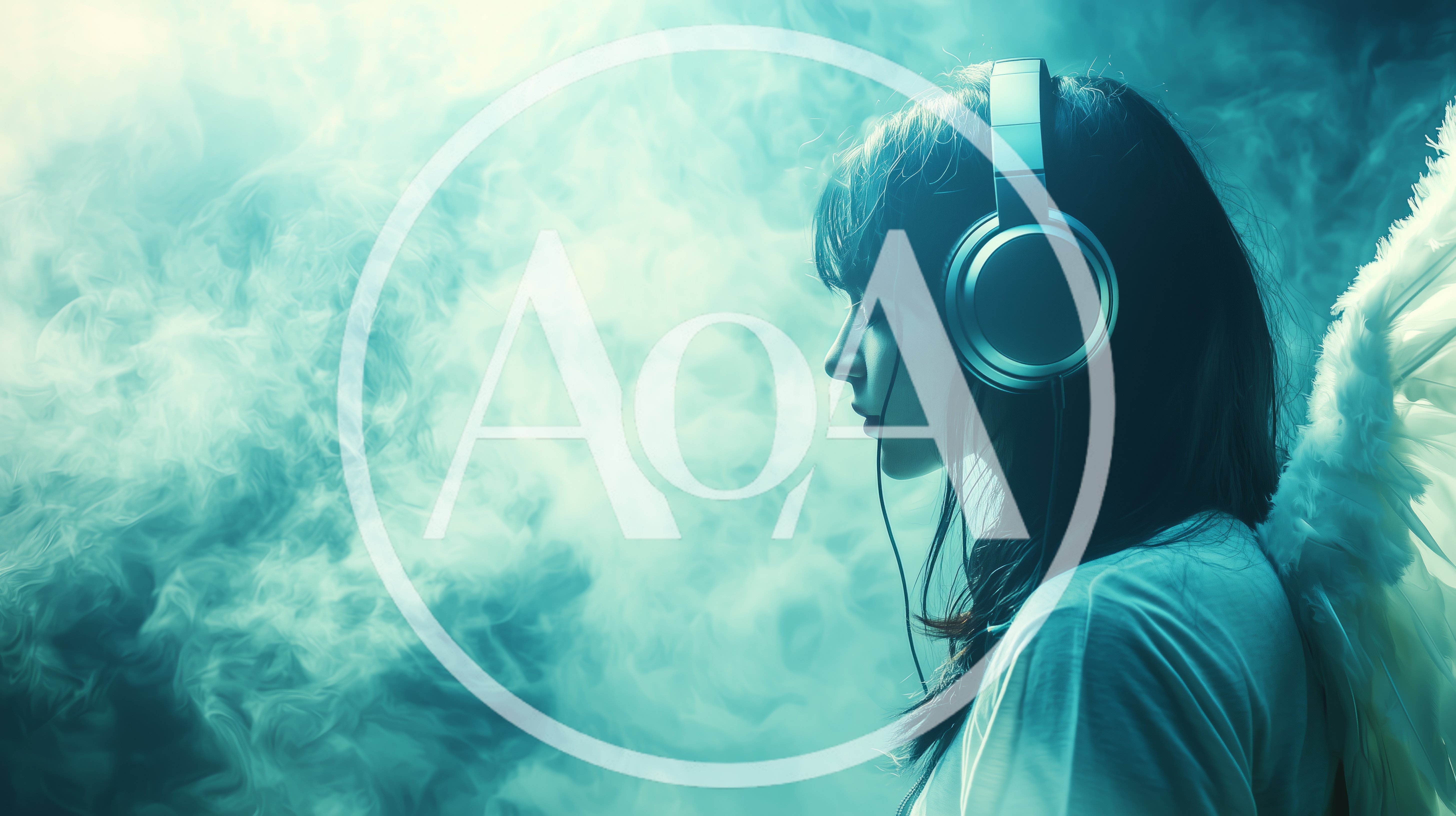 Young Woman With Angel Wings Listening To Music