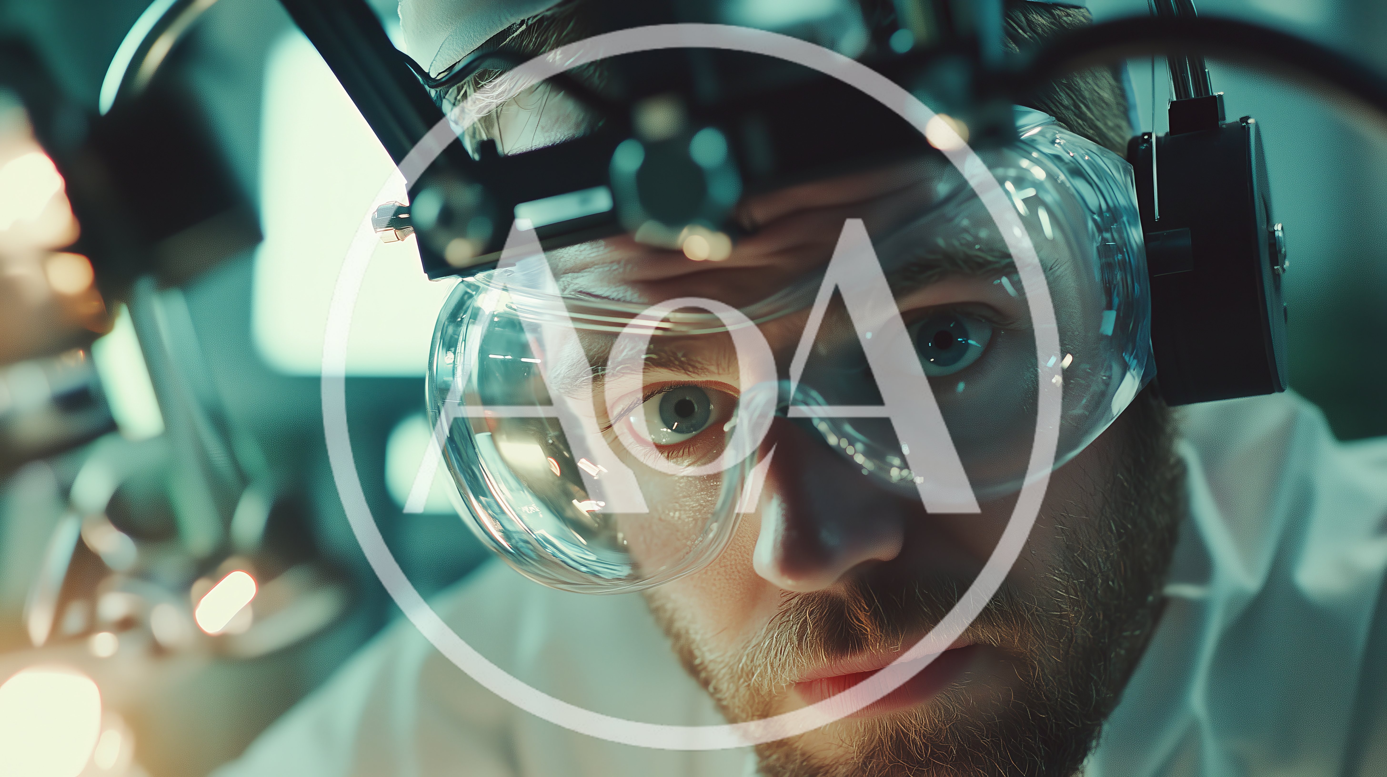 Scientist Wearing Protective Goggles And Headlamp In Laboratory