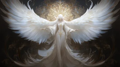 Ethereal Angelic Figure With Large White Wings
