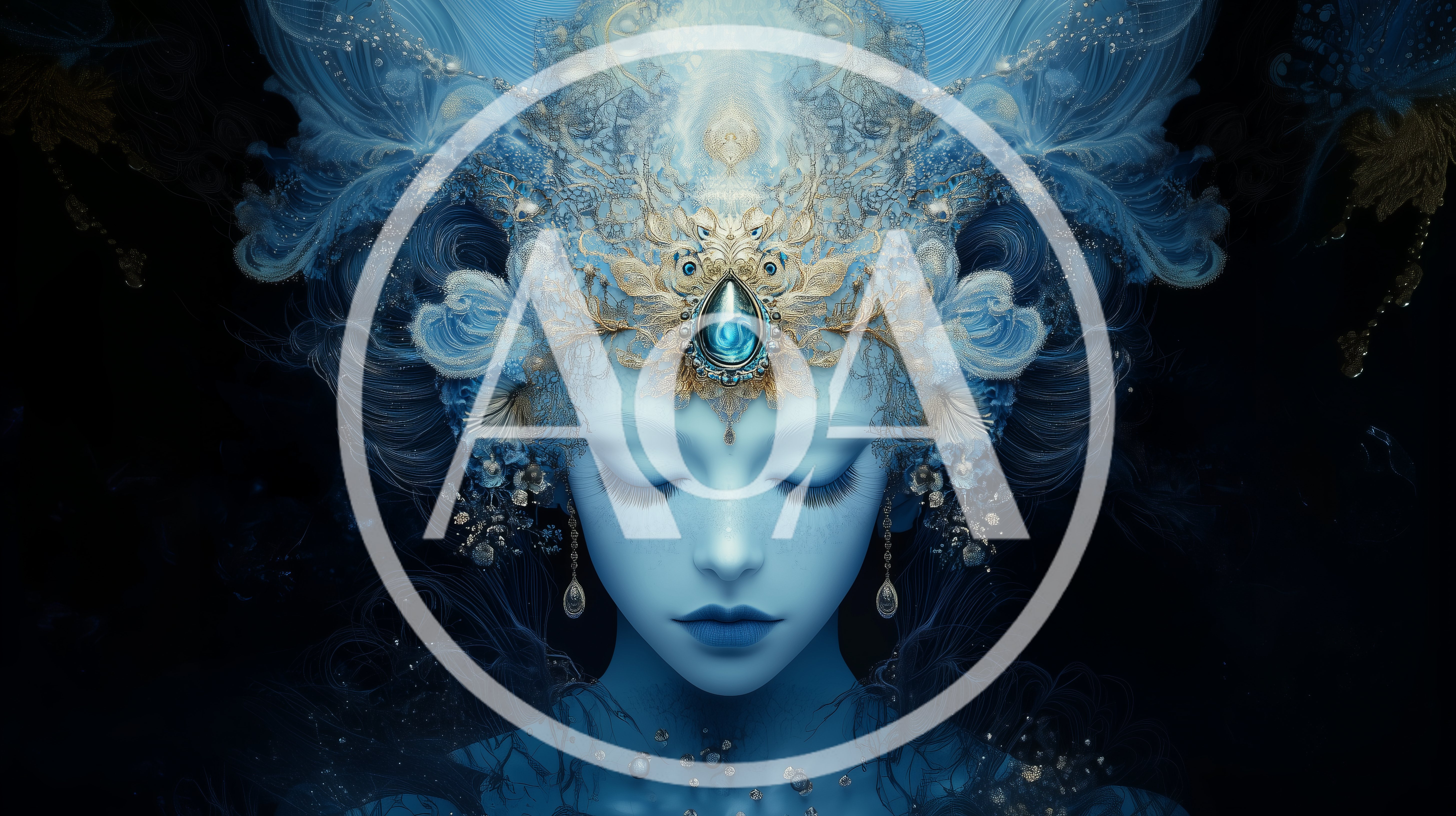 Ethereal Goddess Portrait With Ornate Blue Crystal Headdress