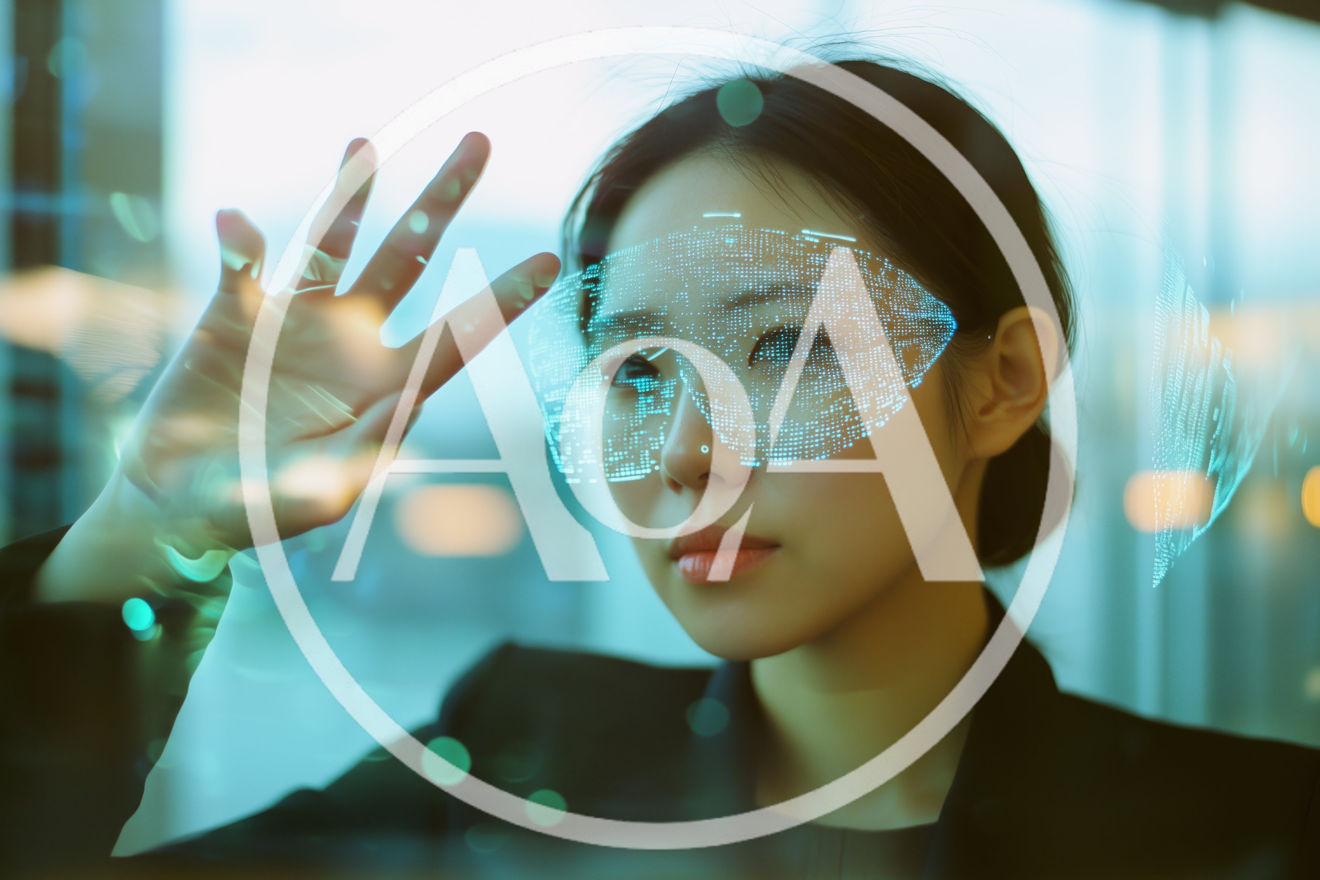 Young Asian Businesswoman Interacting With Augmented Reality Interface