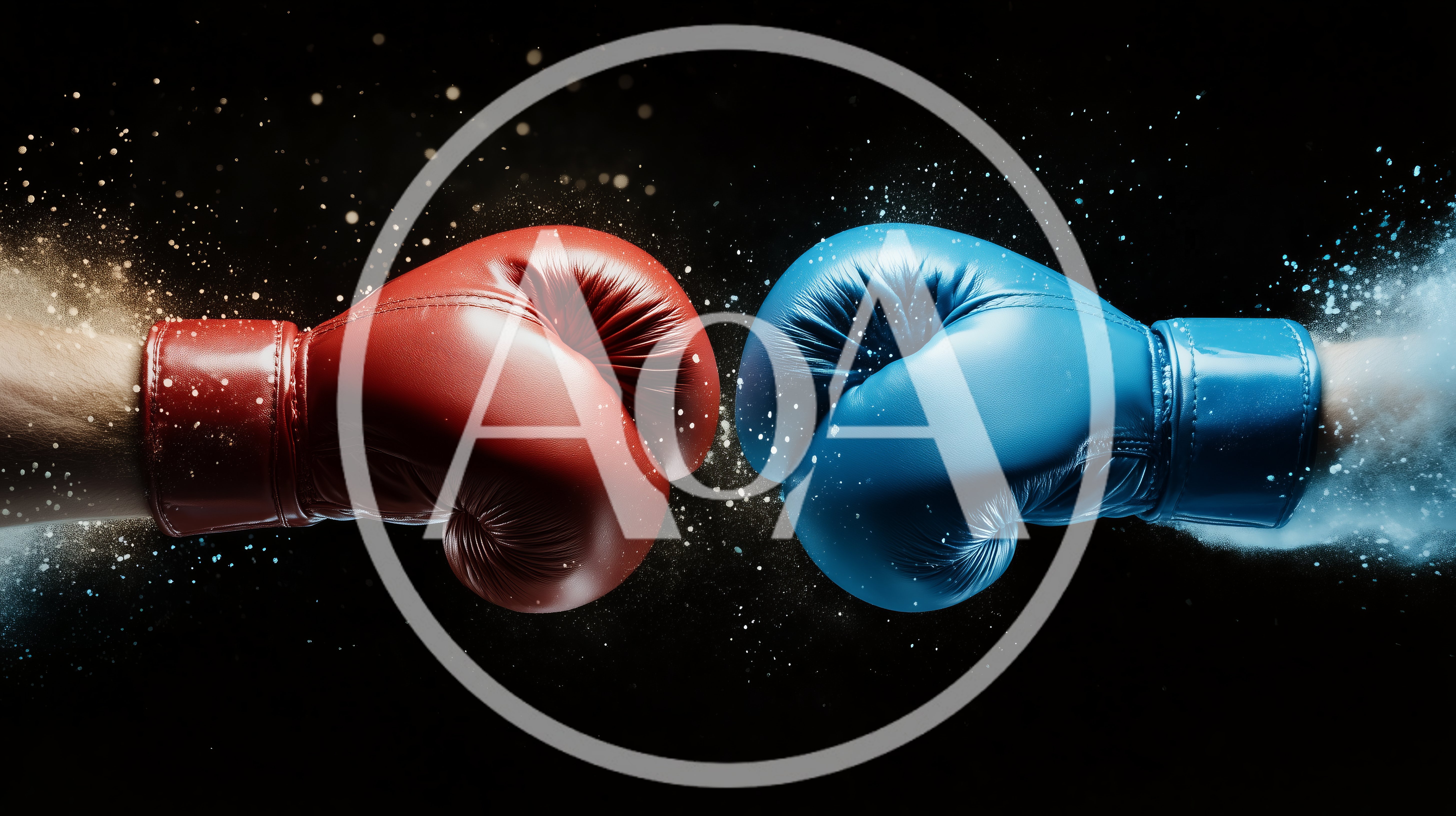 Red And Blue Boxing Gloves Clashing In Midair