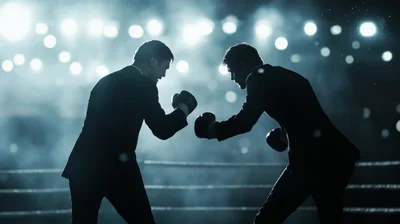 Two Businessmen Boxing In A Professional Ring