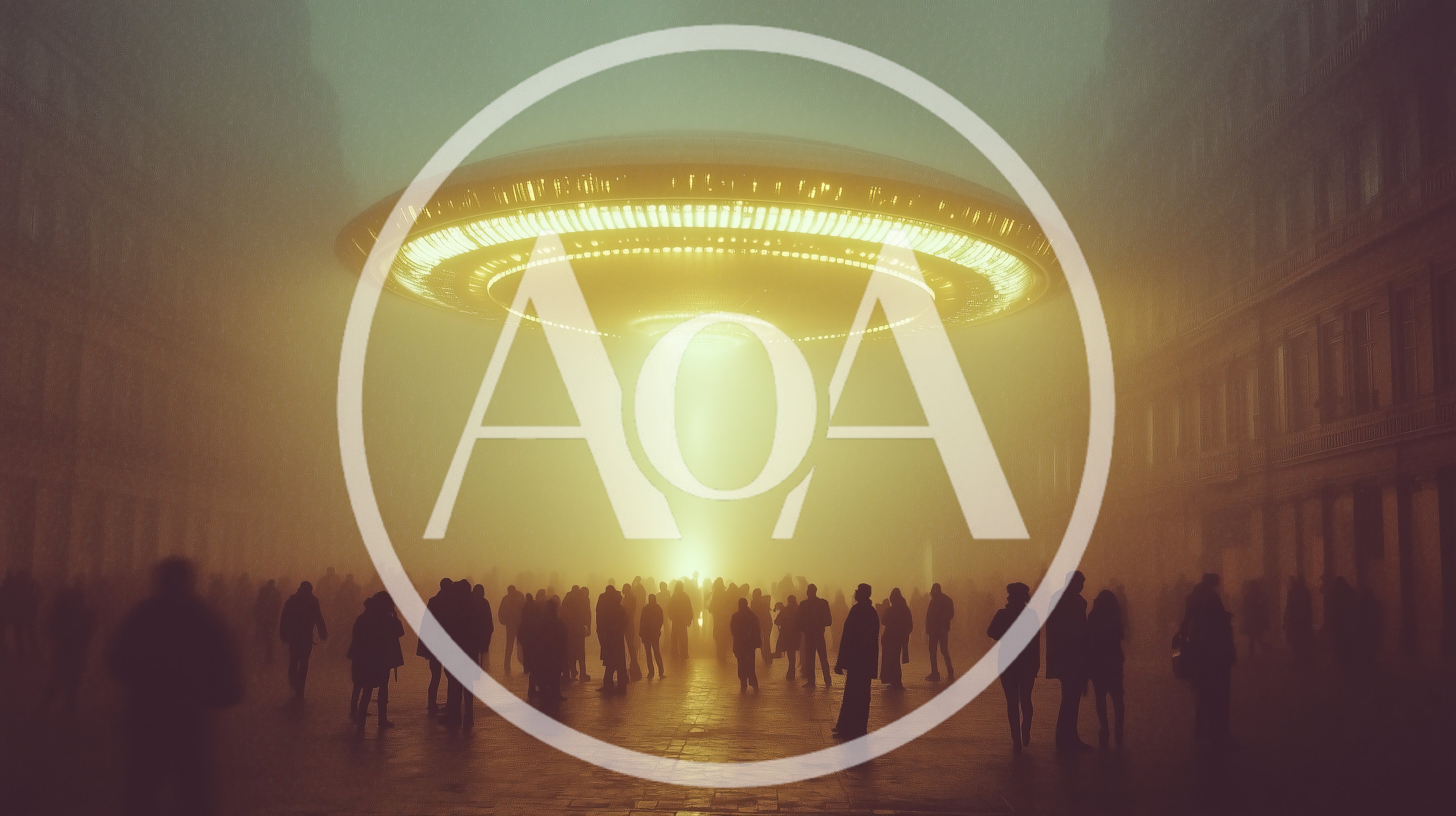 UFO Hovering Over A Crowd In Foggy City