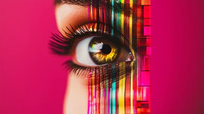 Macro Close Up Of Human Eye With Digital Glitch