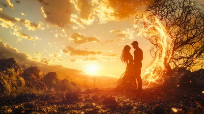 Silhouette Of A Romantic Couple At Sunset