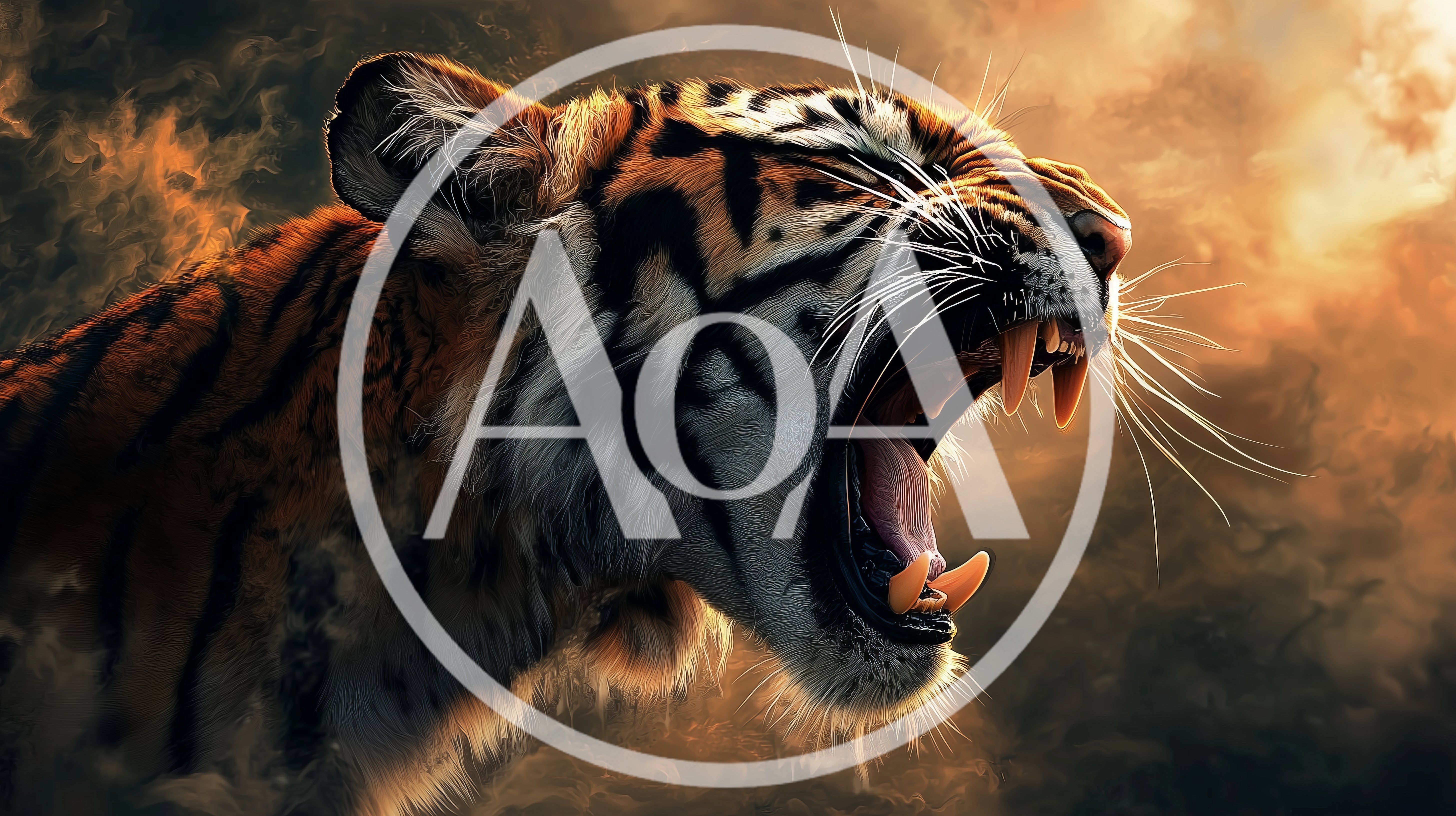 Fierce Tiger Roaring In A Dramatic Smoky Atmosphere