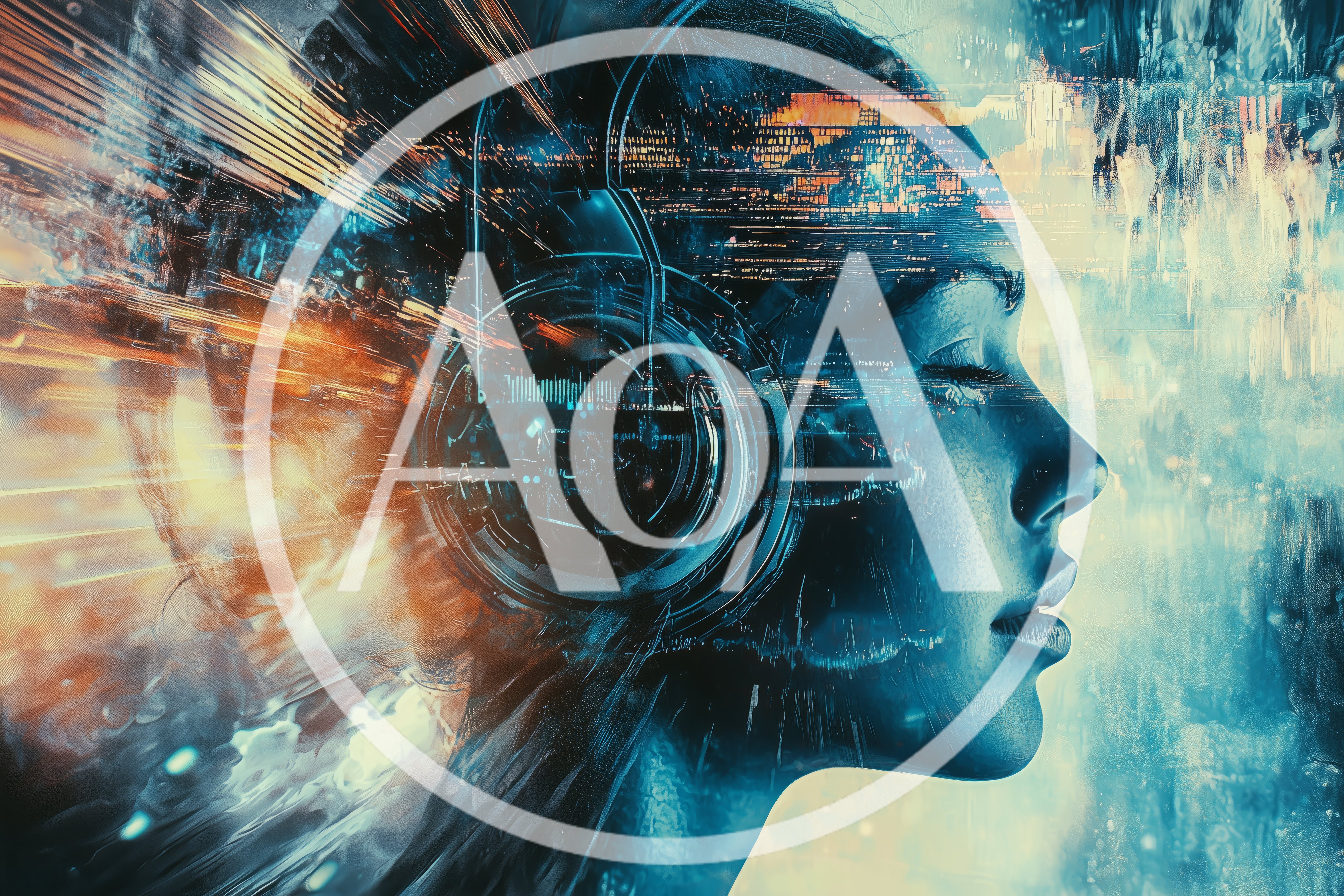 Digital Human Profile With Futuristic Headphones And Data Streams