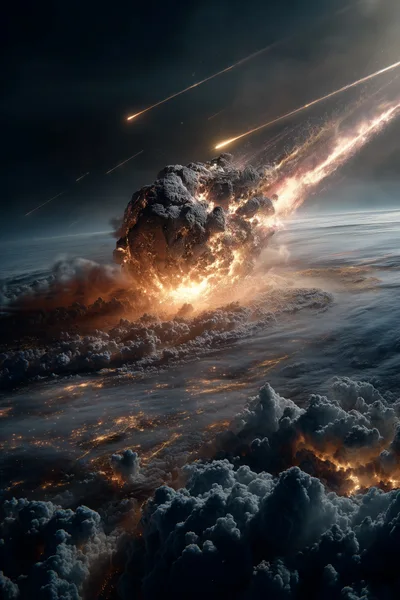 Catastrophic Asteroid Impacting Earth Atmosphere