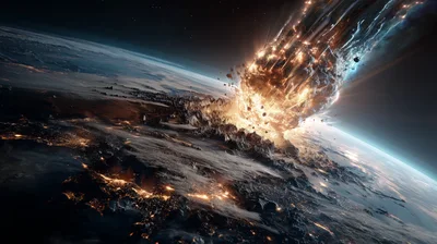 Massive Asteroid Impacting Earth Surface From Space