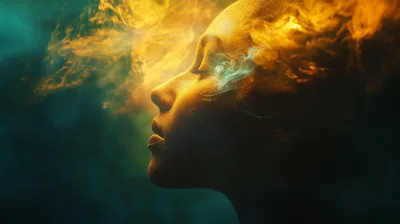 Abstract Portrait Of A Woman With Golden Smoke