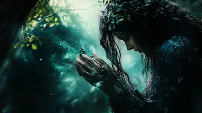 Ethereal Forest Nymph Holding Magical Glowing Energy
