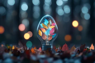 Light Bulb Filled With Colorful Autumn Leaves
