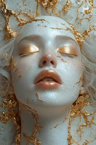 Surreal Portrait Of Woman With Gold Kintsugi Skin