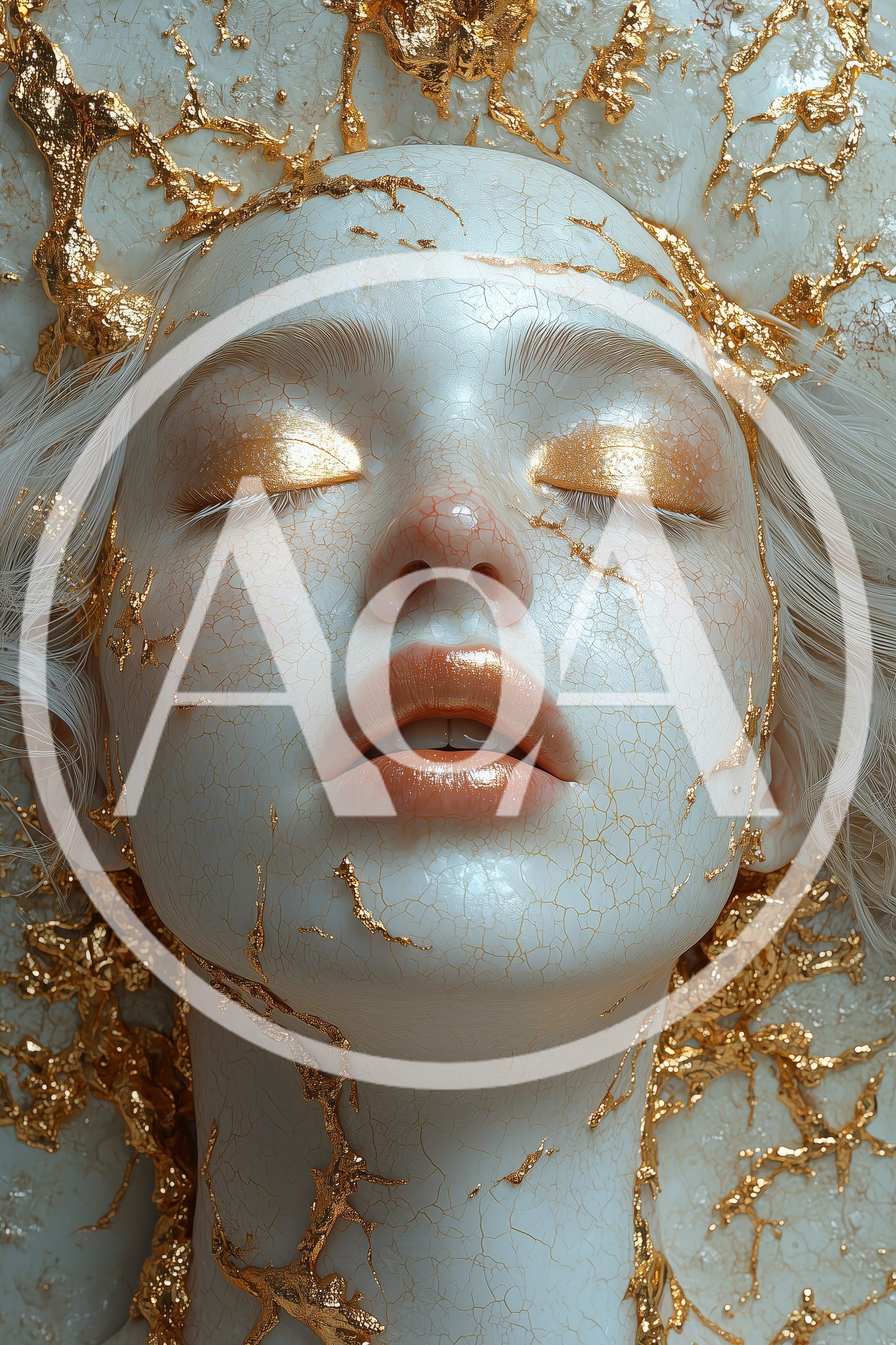 Surreal Portrait Of Woman With Gold Kintsugi Skin