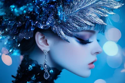 Portrait Of A Fantasy Doll With Silver Feather Headdress