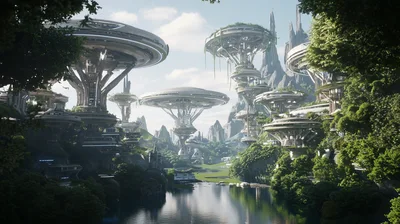 Futuristic Sci-Fi City With Elevated Disc Structures