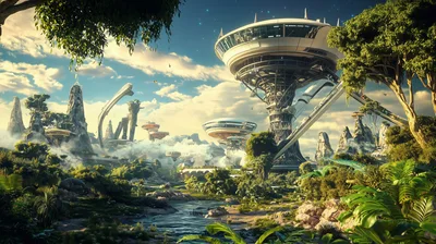 Futuristic Sci-Fi Cityscape With Advanced Architecture And Lush Nature