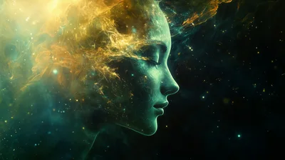 Ethereal Human Profile Formed From Cosmic Nebula Clouds