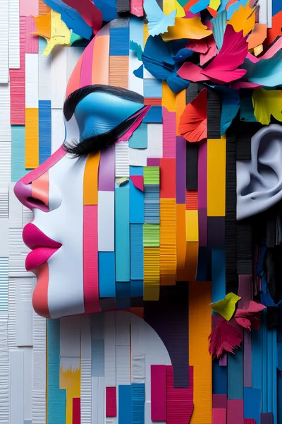 Abstract Paper Collage Portrait Of A Woman