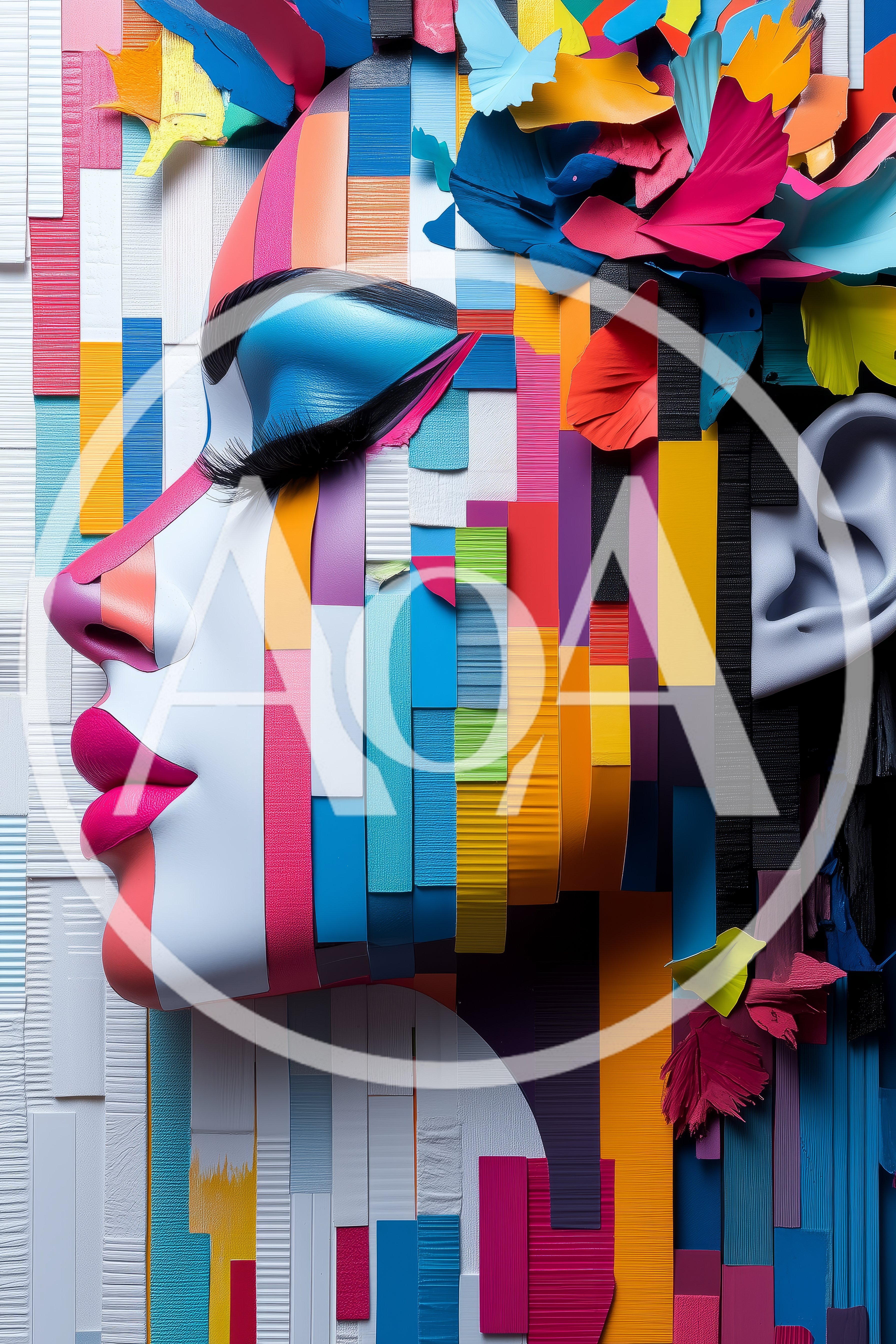 Abstract Paper Collage Portrait Of A Woman