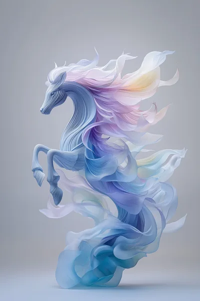 Abstract Ethereal Horse Sculpture With Flowing Pastel Mane