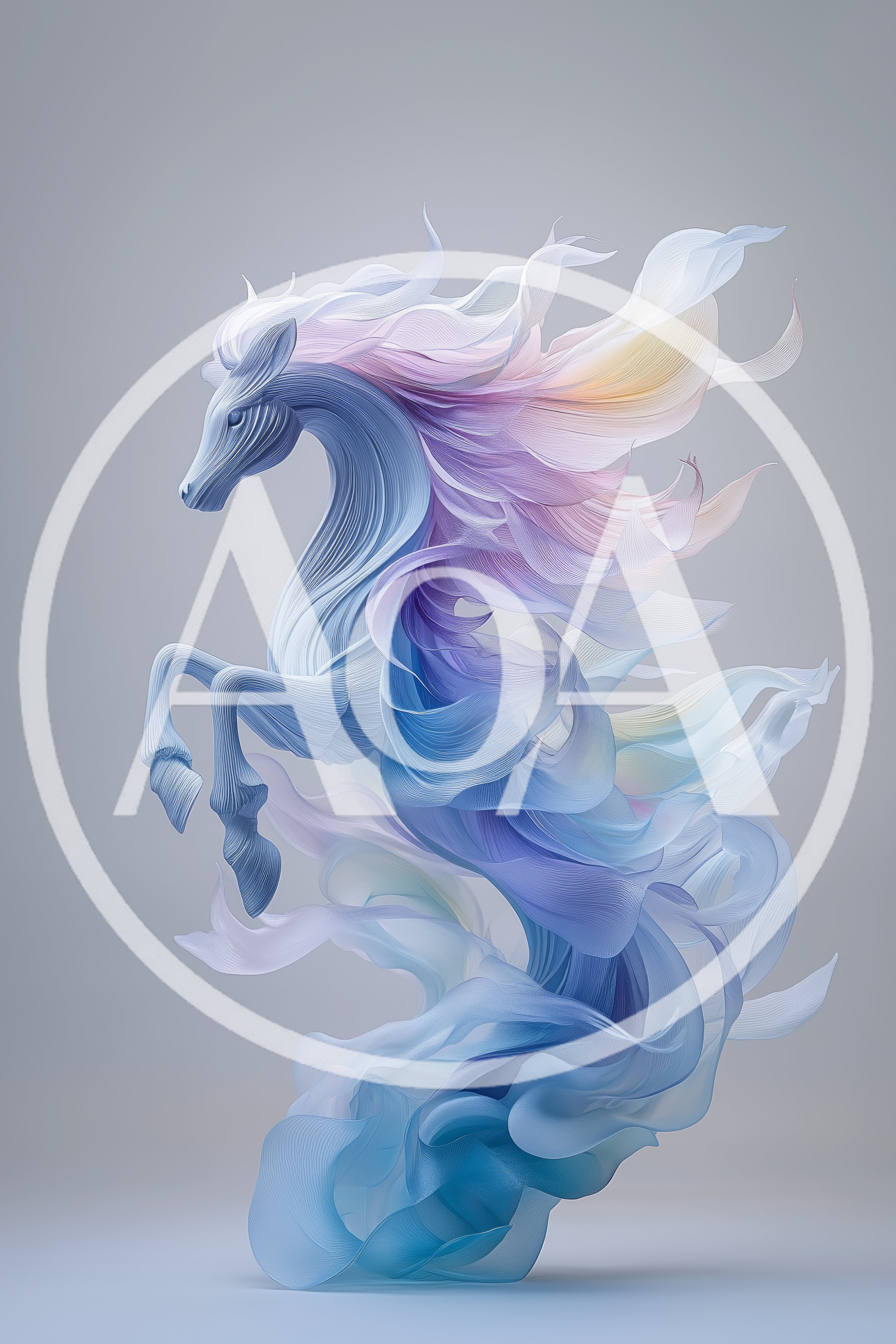 Abstract Ethereal Horse Sculpture With Flowing Pastel Mane