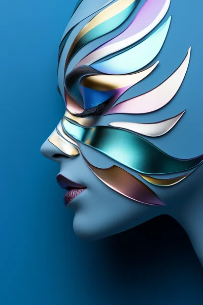 Abstract Profile Portrait With Metallic Feathered Face Art
