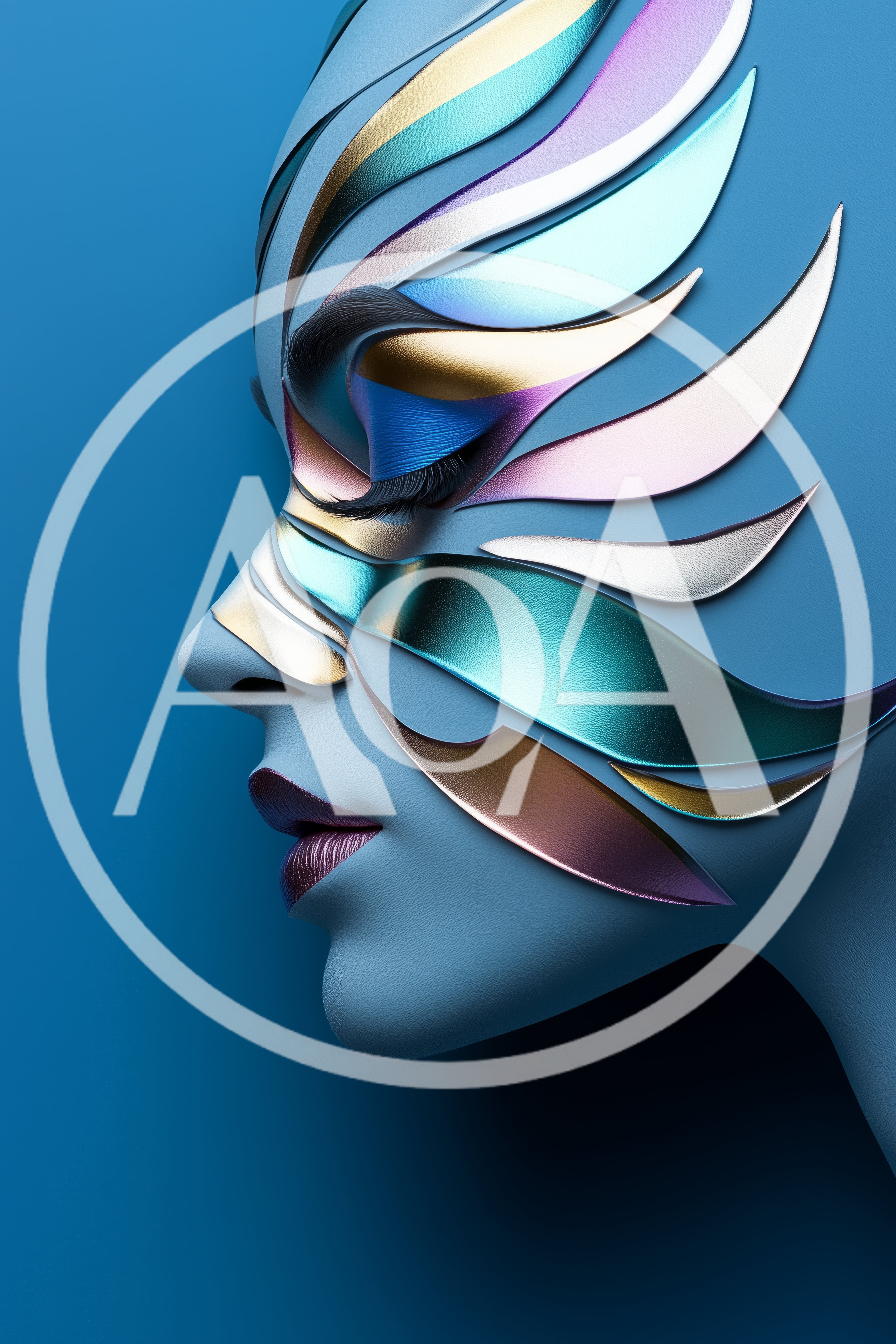 Abstract Profile Portrait With Metallic Feathered Face Art