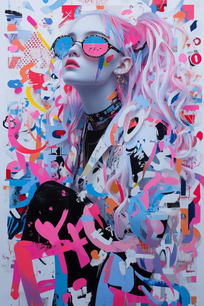Stylized Portrait Of A Young Woman With Pink Hair