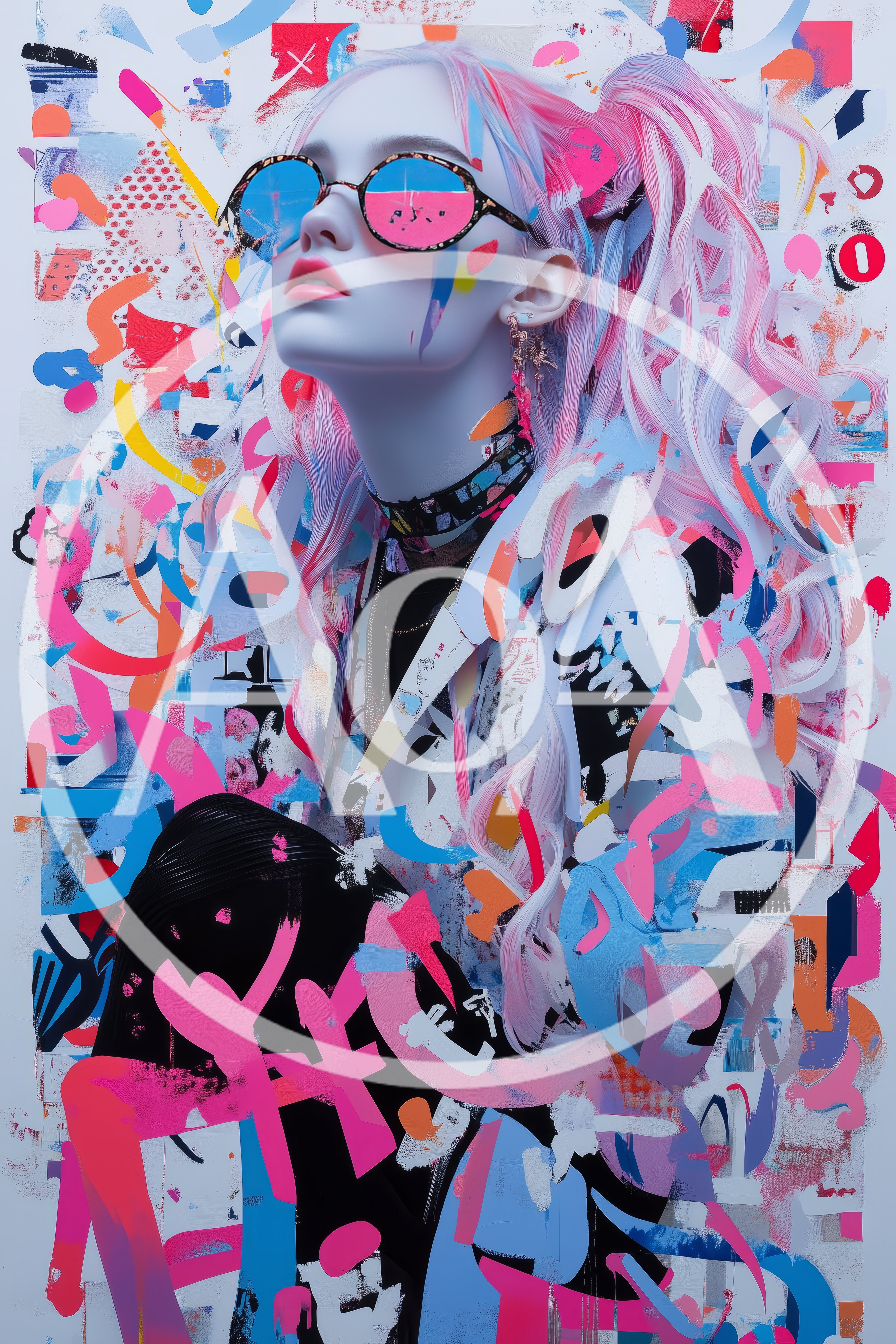 Stylized Portrait Of A Young Woman With Pink Hair
